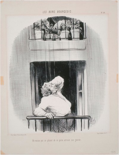 The Good Bourgeois - A Neighbor Complains About the Watering by Honoré Daumier